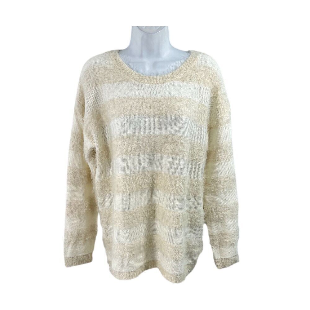 Joseph A Women’s Sz XL Eyelash Sweater Pull Over Cream Stripe Soft Stretch EUC